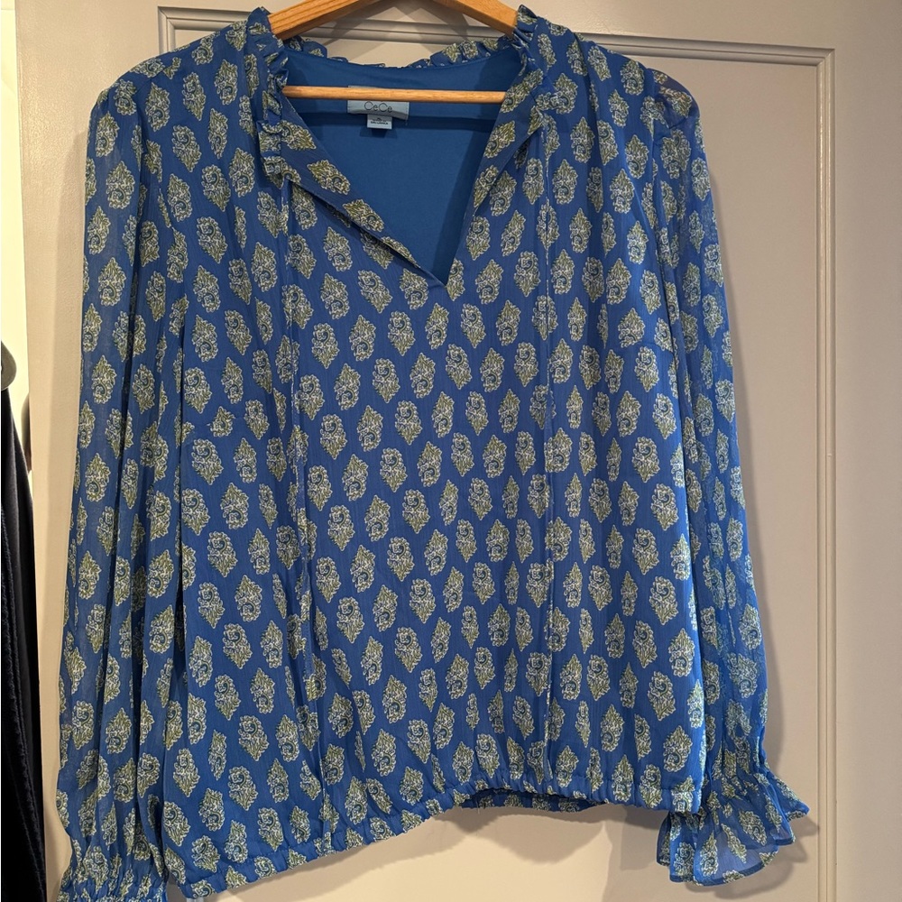 CeCe Blue and Green Patterned Blouse
